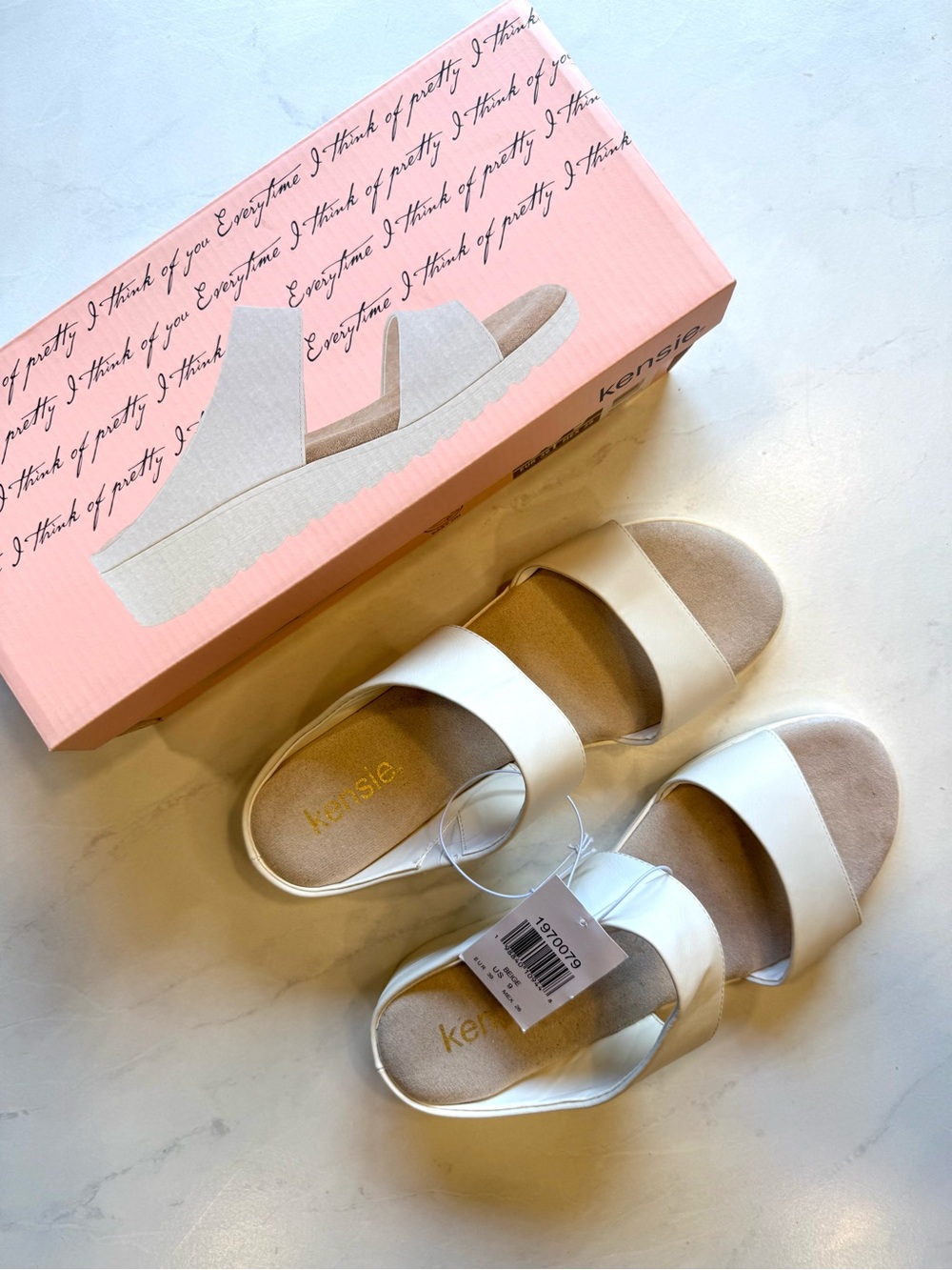 Kensie Cream Beige Two Strap Slide Sandals Flip Flops